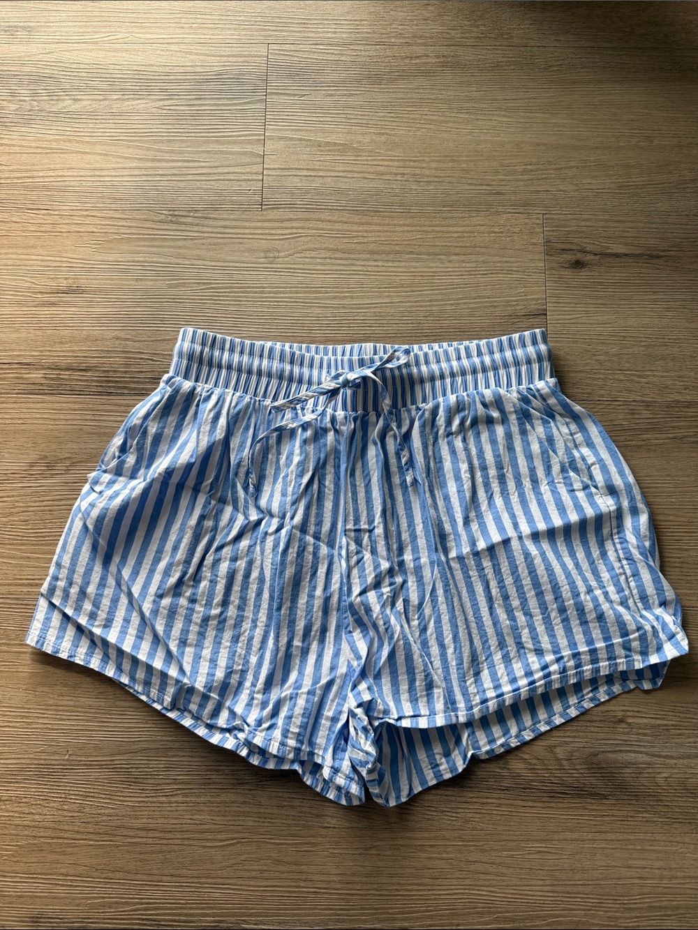Light Blue & White Striped Women’s Elastic-Waist Shorts